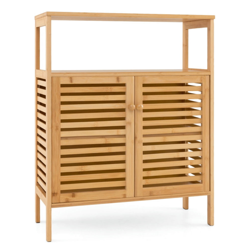 Spaco Bamboo Bathroom Floor Storage Cabinet with Shutter Doors-Natural, Bathroom Storage Cabinet for Entryway Storage, Home Office Furniture