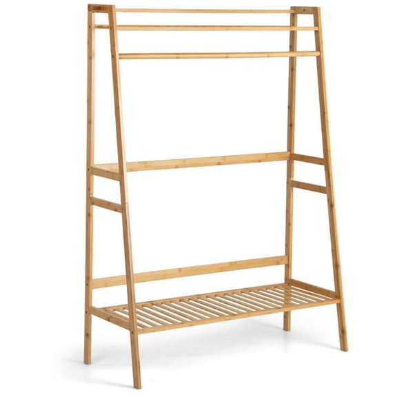Spaco Bamboo Clothing Rack with Storage Shelves-Natural, Metal Hall Tree with Coat Rack & Shoe Bench, Shoe Storage Rack for Entryway Storage
