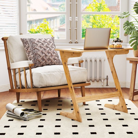Spaco Bamboo Z-Shaped Spacious Sofa Side Table with Space-Saving Tabletop, End Table, Natural