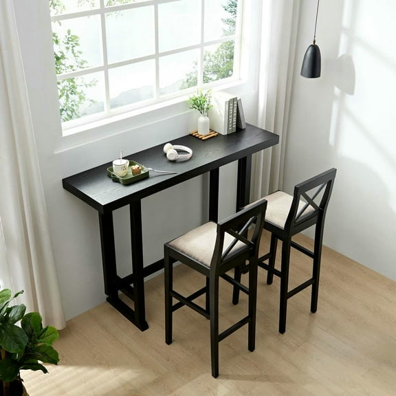 Spaco Bar Chair, Counter Height Stool with Backrest, Padded Seat & Footrest, Wood Kitchen Island Chair, Vintage Dining Room Chair for Indoor, Black