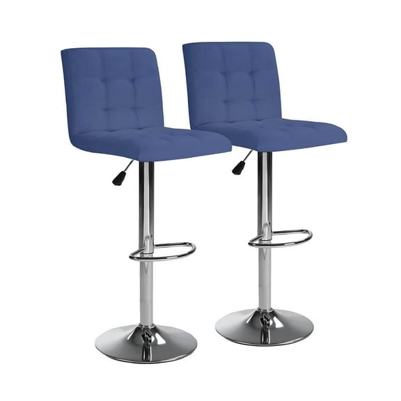 Spaco Bar Stools Set of 2, 2 Pieces Counter Height Bar Stools, Square Cushion Bar Stools with Back and Footstool for Indoor as Cafe, Blue