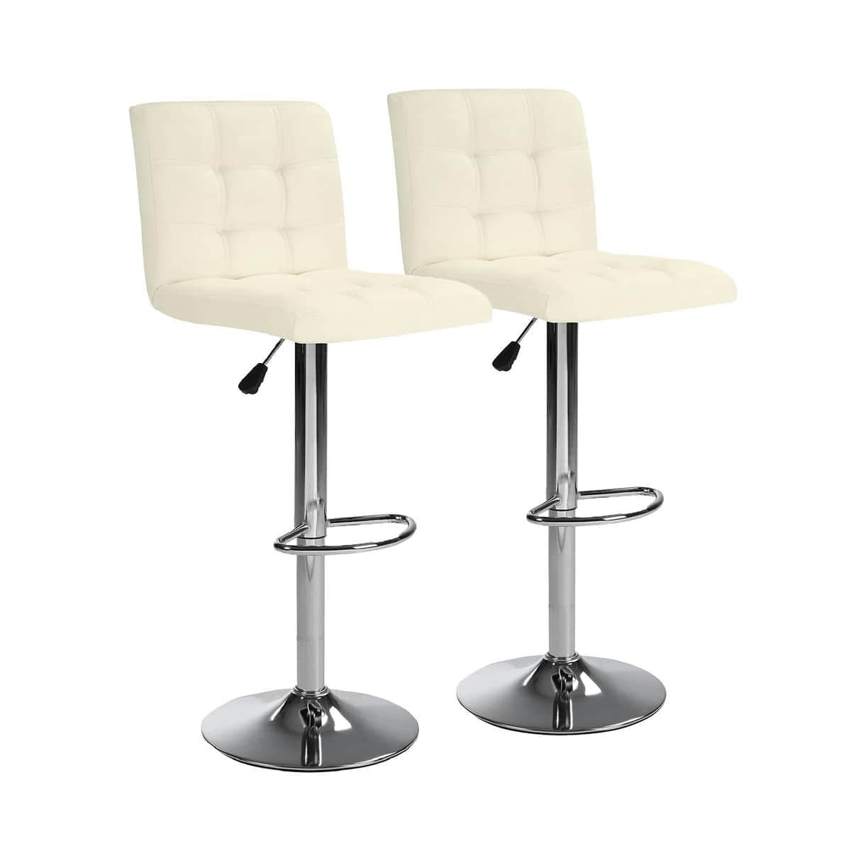 Spaco Bar Stools Set of 2, 2 Pieces Counter Height Bar Stools, Square Cushion Bar Stools with Back and Footstool for Indoor as Cafe, White
