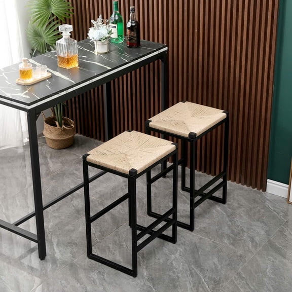 Spaco Bar Stools Set of 2, Bar Stools for Kitchen,Counter Paper Rope Backless Stool, Woven Dining Chairs for Indoor as Home & Kitchen, Brown