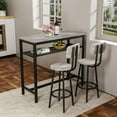 thumbnail image 1 of Spaco Bar Table and Chairs Set, Square Table With 2 Stools, Dining Pub Set for 2, Space Saving Dining Table Set for Indoor, Grey, 1 of 9