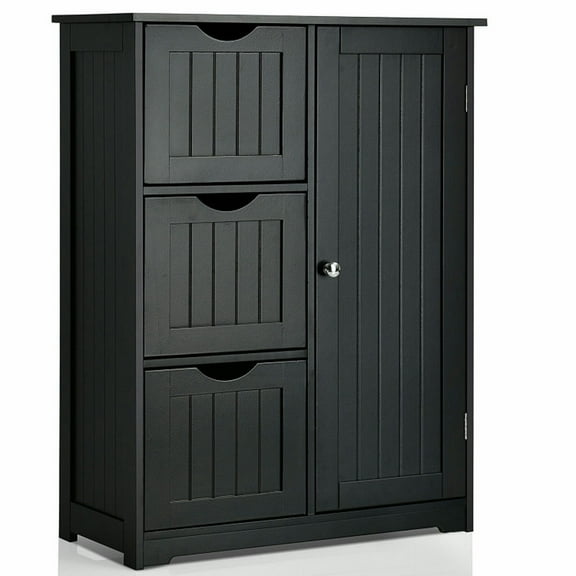 Spaco Bathroom Floor Cabinet Side Storage Cabinet with 3 Drawers and 1 Cupboard-Black, Bathroom Storage Cabinet for Entryway Storage, Home Office Furniture