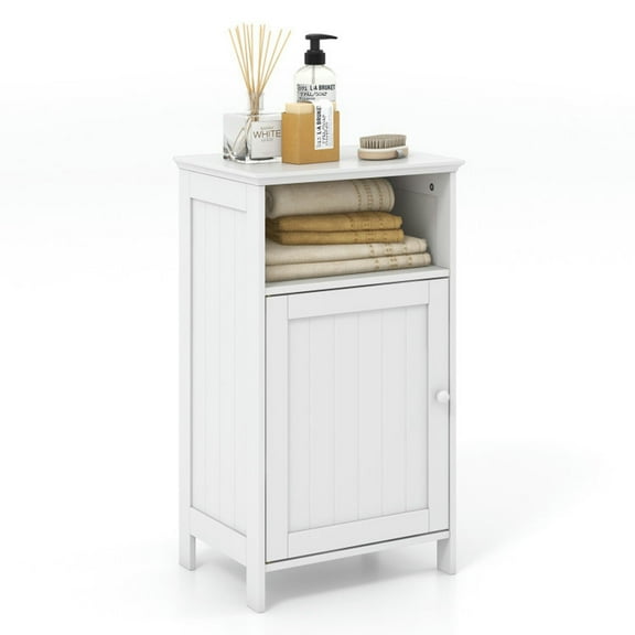 Spaco Bathroom Freestanding Adjustable Shelf Floor Storage Cabinet-White, Bathroom Storage Cabinet for Entryway Storage, Home Office Furniture