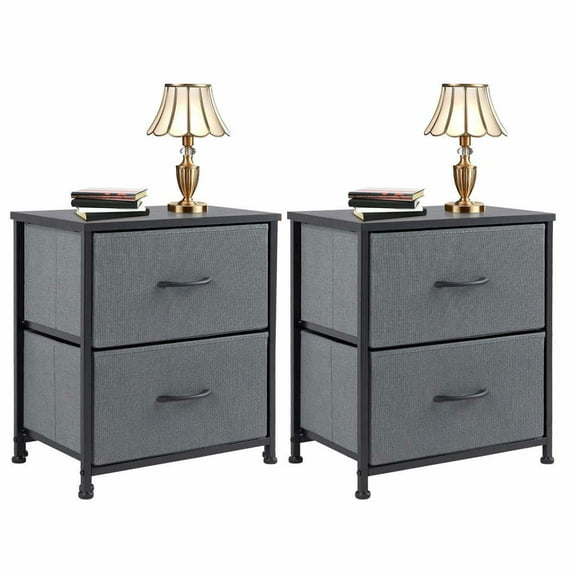 Spaco Bedside Tables Set of 2, Drawers Dresser Chest of Drawers, End Table with Metal Frame and Wood Top, Nightstand for Indoor, Gray