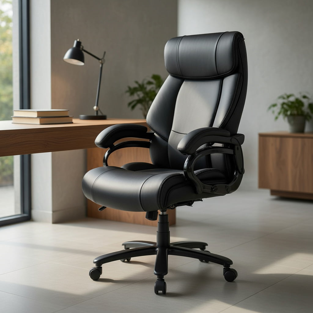 Spaco Big & Tall 400lb PU Leather Massage Office Chair-Black, Home Office Computer Desk Chair, Ergonomic Office Chair for Bedroom,Study