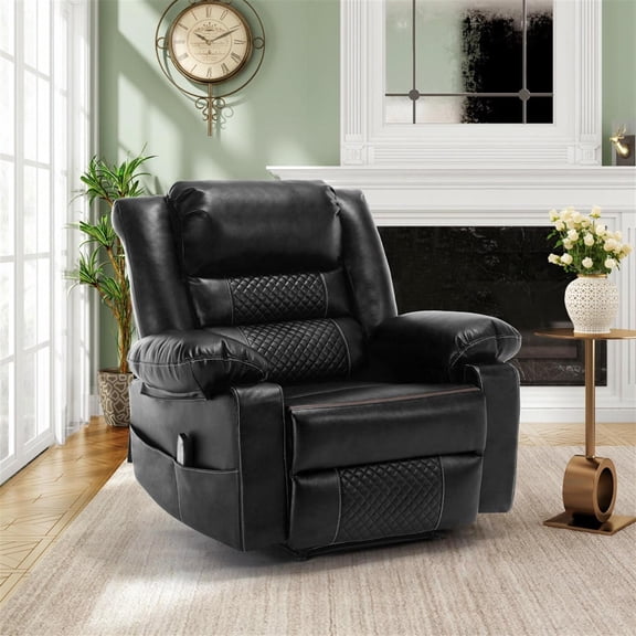 Spaco Black Breathable Leather Manual Massage Recliner - Living Room Reclining Sofa