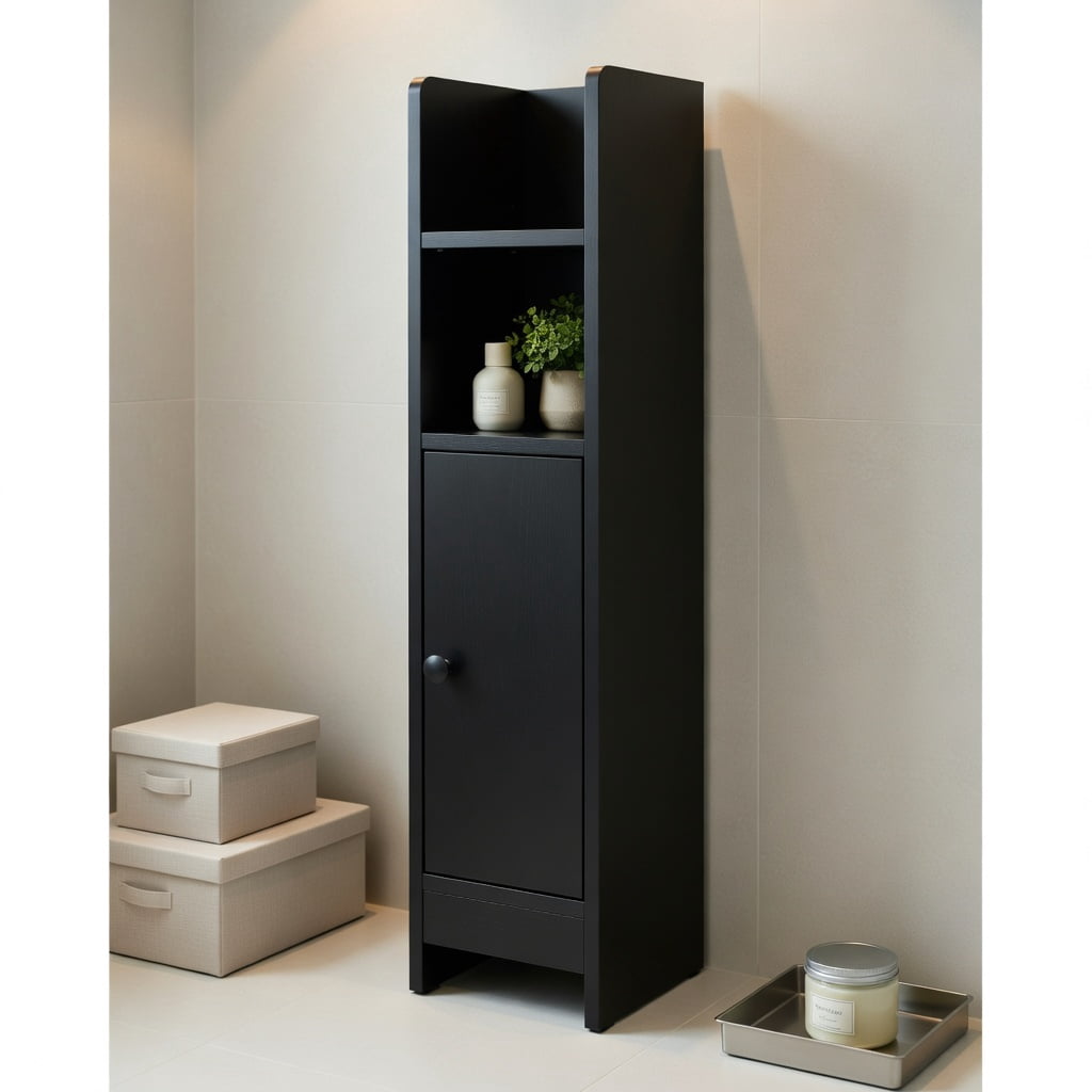 Spaco Black Slim Bathroom Corner Cabinet, 1 Door & Adjustable Shelves with Fall Guard