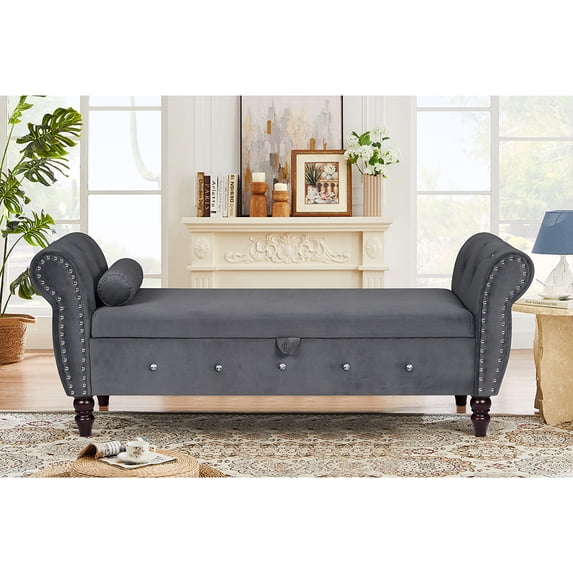Spaco Blue Storage Ottoman, Footrest, Toy Box, 49Lx22Wx10.82H, Velvet