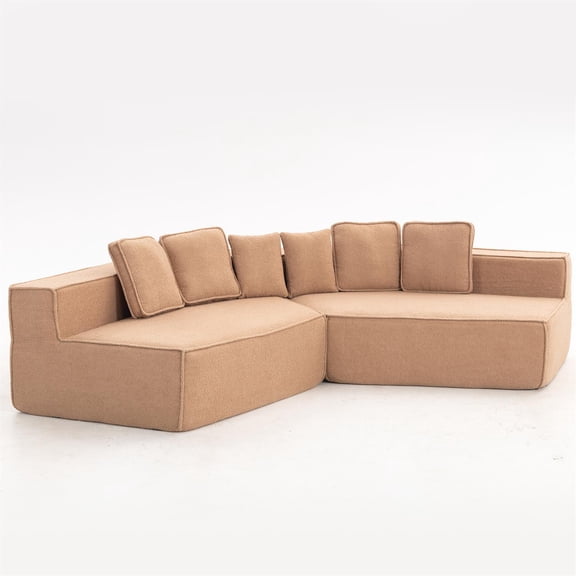 Spaco Brown 132" Oversized Teddy Sectional Sofa, Modular, Full-Foam Cushions, High-Density Support, Vacuum-Compressed 72H Rebound, Family Ready