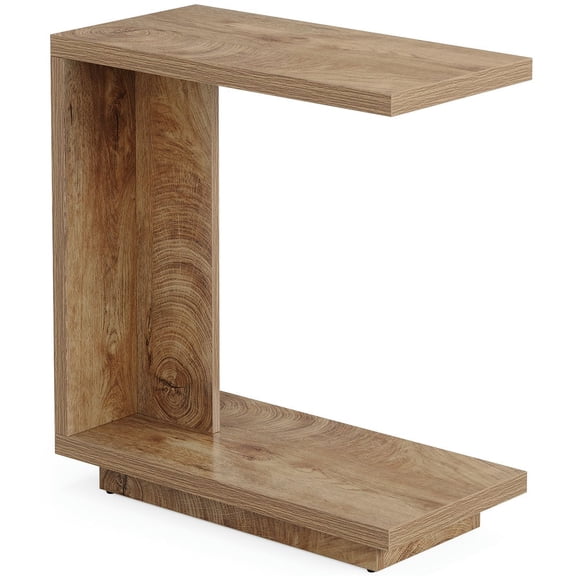Spaco C-Shaped End Table, Wood Side Table Nightstand, Bedside Table for Indoor as Bedroom, Brown