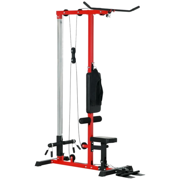 Spaco Cable Machine with High and Low Pulley Stations, Cable Row Machine with Adjustable Seat and Flip-Up Footplate, LAT Machine for Home Gym, Black