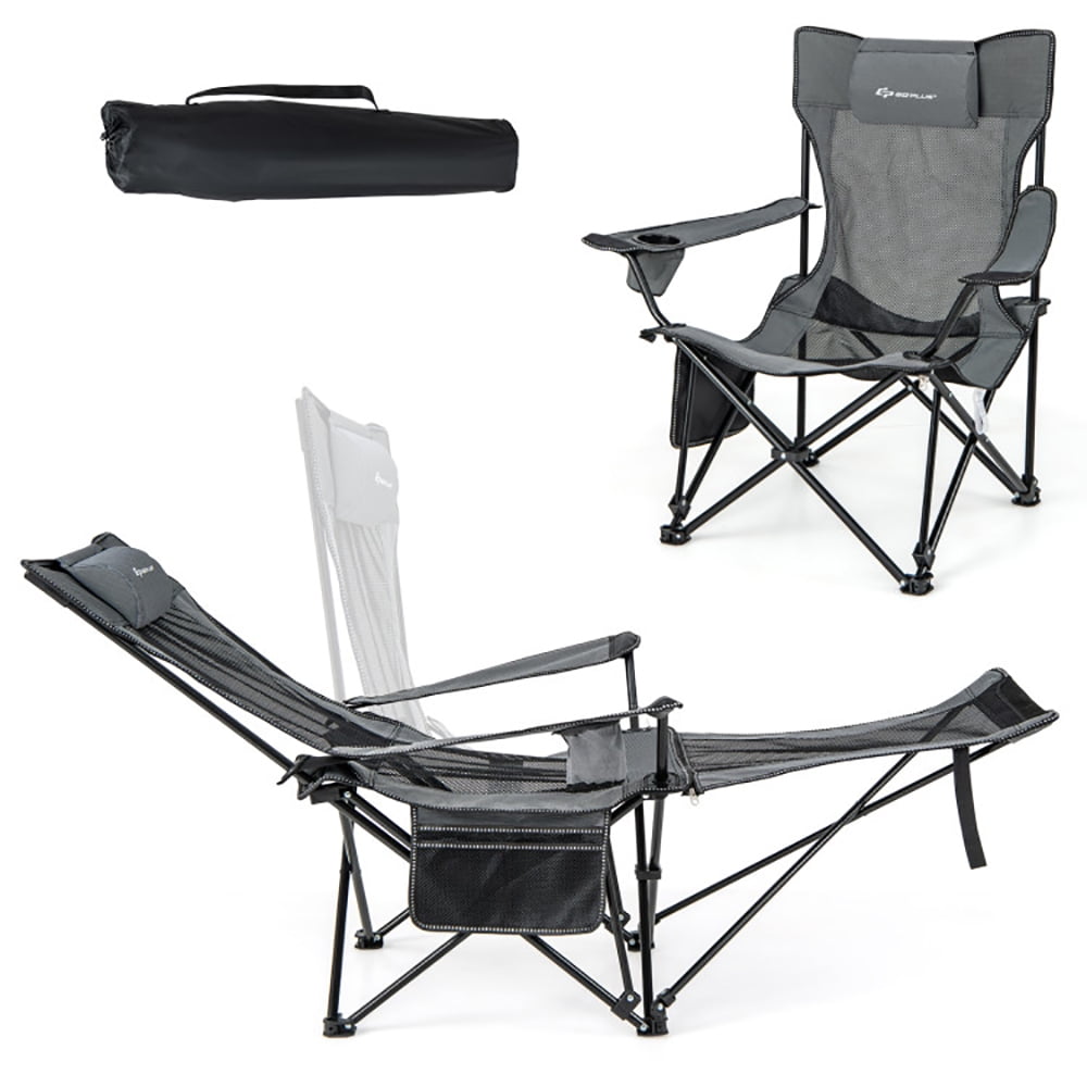 Spaco Camping Lounge Chair with Detachable Footrest Adjustable Backrest-Gray - Walmart.com