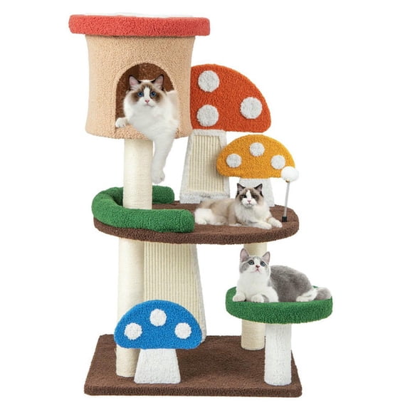 Spaco Cat Tree, 54-In-1 Mushroom Cat Tree with Condo Spring Ball and Sisal Posts-Multicolor, Cat House with Platform Bed, Large Cozy Condo