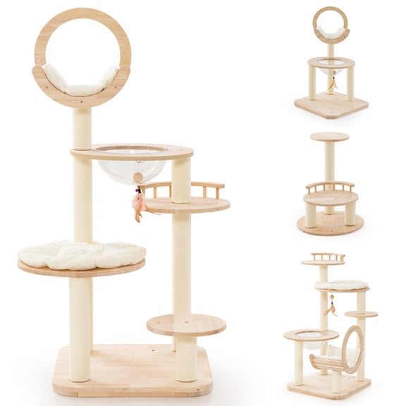 Spaco Cat Tree, 54-in-1 Large Wooden Cat Tower with Space Capsule Nest for Indoor Cats, Cat House with Platform Bed, Large Cozy Condo