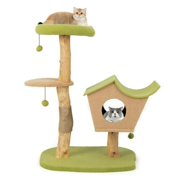 Spaco Cat Tree, 543 Inch Wooden Cat Tree with Padded Top Perch-Green, Cat House with Platform Bed, Large Cozy Condo