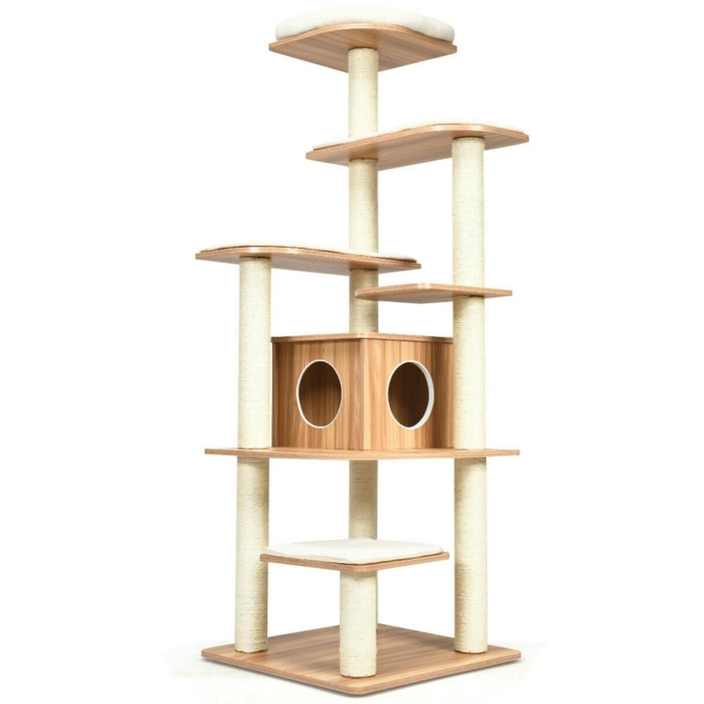 Spaco Cat Tree, 57-Layer Wooden Cat Tree Tall Cat Tower with Sisal Posts and Condo-Natural, Cat House with Platform Bed, Large Cozy Condo