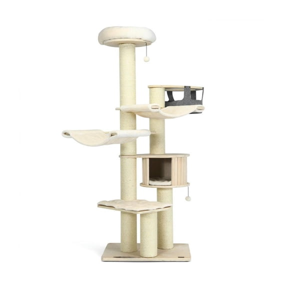 Spaco Cat Tree, 577.5-Inch Cat Tree Condo Multi-Level Kitten Activity Tower with Sisal Posts-Cream White, Cat House with Platform Bed, Large Cozy Condo