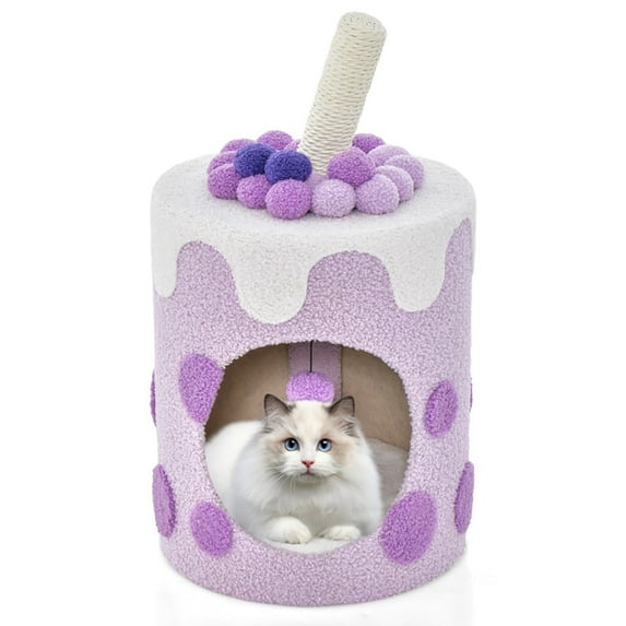 Spaco Cat Tree, 5Bubble Tea Cat Tree Tower with Scratching Post-Purple, Cat House with Platform Bed, Large Cozy Condo
