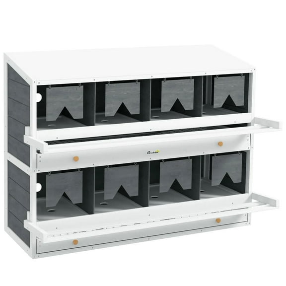 Spaco Chicken Nesting Box, 8 Compartment Wood Laying Boxes for Chicken Coop with Egg Collection Trays Perches for 16-32 Hens, Gray