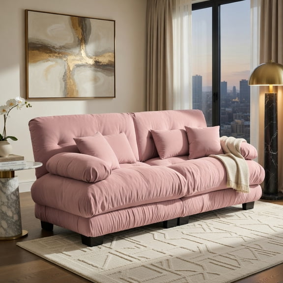 Spaco Cloud Couch 2-Seater Chenille Sofa, Ultra-Soft Living Room Sofa with Lumbar & Throw Pillows, Deep Seat Cloud-Like Comfort, Pink