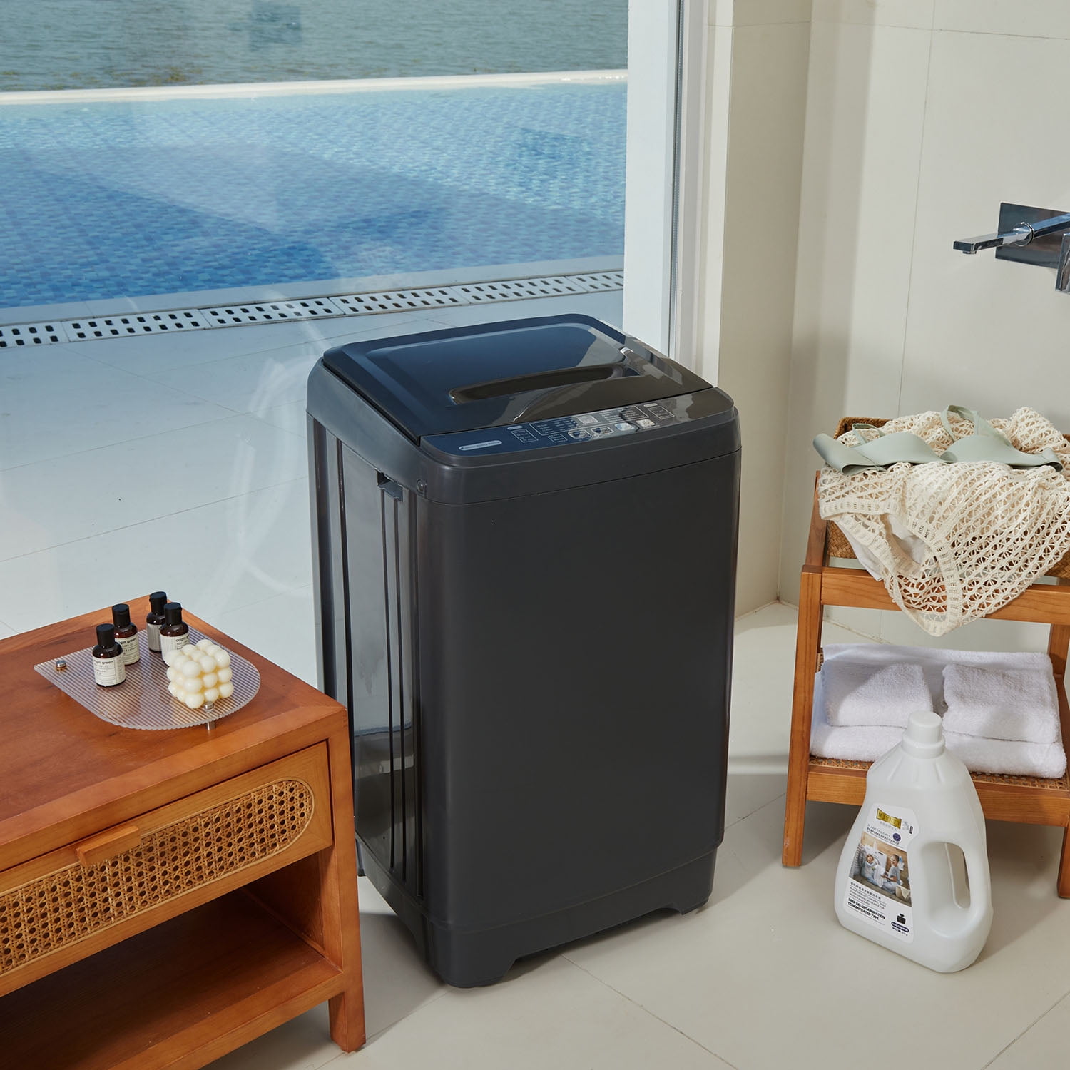 Spaco Compact Home Automatic Washer, 17.6 lbs. of Laundry, 8 Water Levels/10 Programs for Apartments, Antique Grey White Spaco Compact Home Automatic Washer, 17.6 lbs. of Laundry, 8 Water Levels/10 Programs for Apartments, Antique Grey White