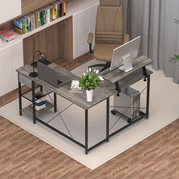 Spaco Computer Desk, L-Shape, Study Table, Adjustable Feet, 53.9"L x 51.2"W