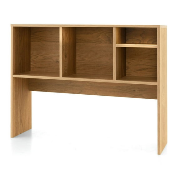 Spaco Computer Desktop Bookcase with 4 Cubbies and Open Back Compartment-Natural, Tall Bookshelf, Shelves for Living Room, Home Office, Bedroom, Balcony