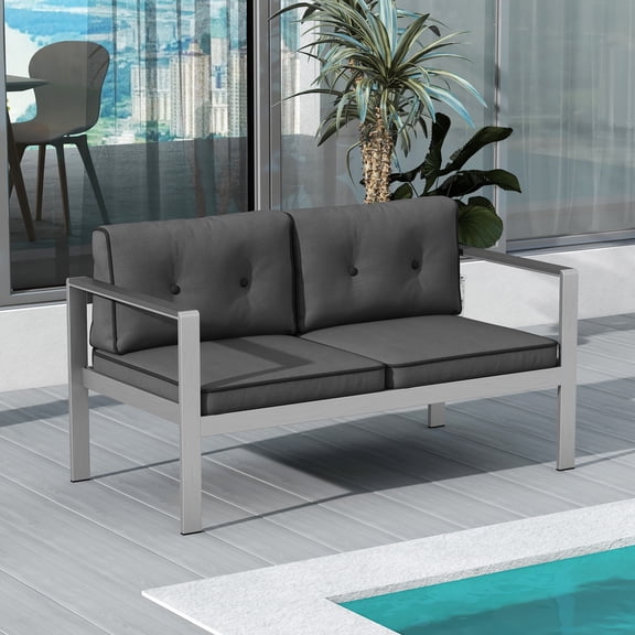 Spaco Contemporary 2-Person Sofa Chair, Sofa Chair with WPC Armrests, Sofa Chair for Outdoor as Balcony, Backyard, Porch, Gray
