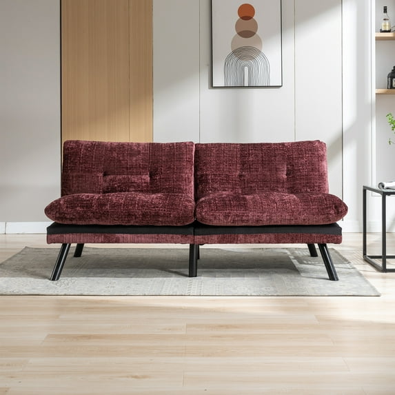 Spaco Convertible Futon Sofa Bed Futon Couche for Living Room, Chenille-Wine Red