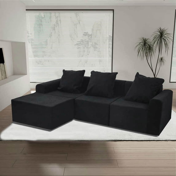 Spaco Convertible Modular Sectional Sofa Set, Popular Microfiber Fabric Sofa, L-Shaped Compression Sofa for Indoor as Living Room, Bedroom, Black