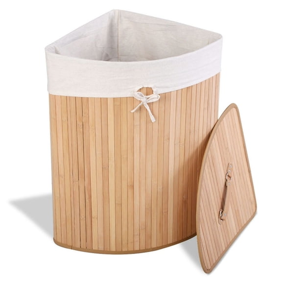 Spaco Corner Bamboo Hamper Laundry Basket, Laundry Hamper for Bedroom, Bathroom, Dorm, Laundry Room