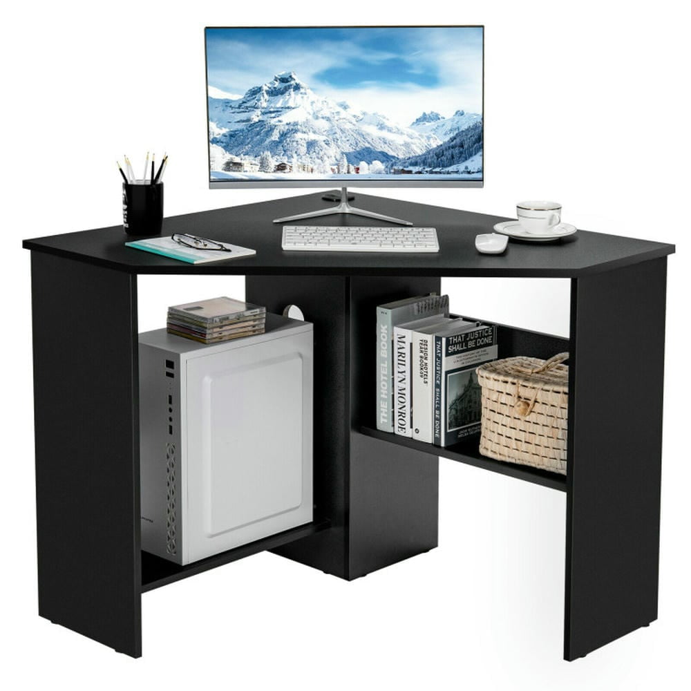 Spaco Corner Computer Desk Triangle Writing Workstation with Storage Shelf-Black, Office Desk, Gaming Computer Desks for Study,Working,Writing Spaco Corner Computer Desk Triangle Writing Workstation with Storage Shelf-Black, Office Desk, Gaming Computer Desks for Study,Working,Writing