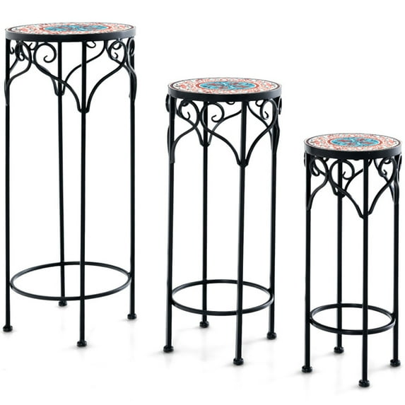 Spaco Decorative Flower Display Holder with Ceramic Top for Patio, Flower Pot Stand for Planter Corner Garden Balcony Patio
