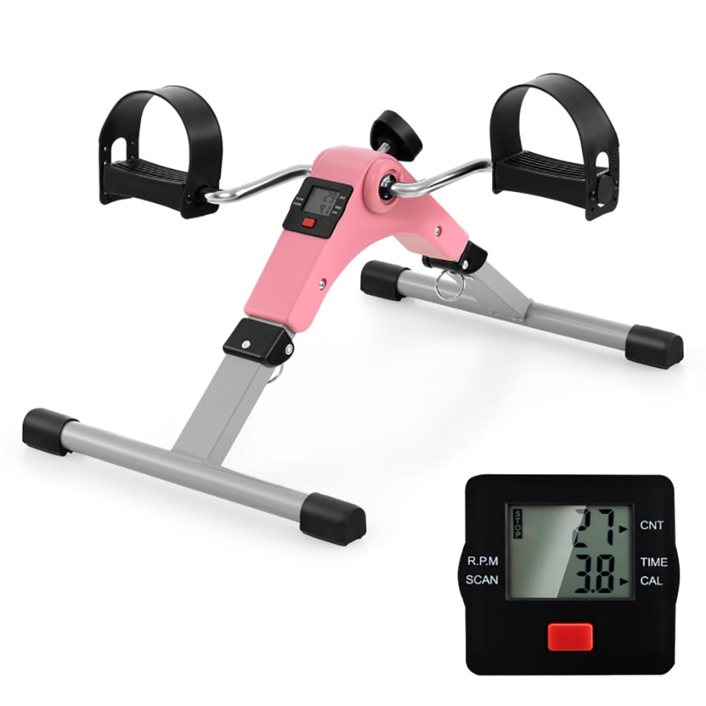 Spaco Under Desk Exercise Bike Pedal Exerciser with LCD Display for Legs and Arms Workout-Pink, Peddler Exerciser with LCD Display, Foot Pedal Exerciser for Seniors