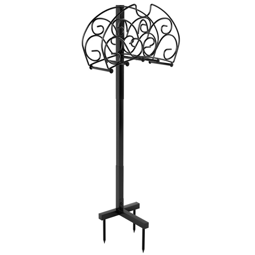 Spaco Detachable Freestanding Hose Holder for Outdoor Yard Garden Lawn, Heavy Duty Metal Water Hose Reel Storage Stand Rack for Yard Lawn, Bright Black