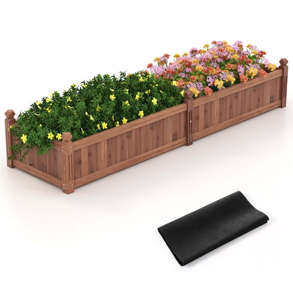 Spaco Divisible Planter Box with Corner Drainage and Non-woven Liner, Horticulture Outdoor Garden Bed for Patio, Lawn, Yard, Balcony, Brown