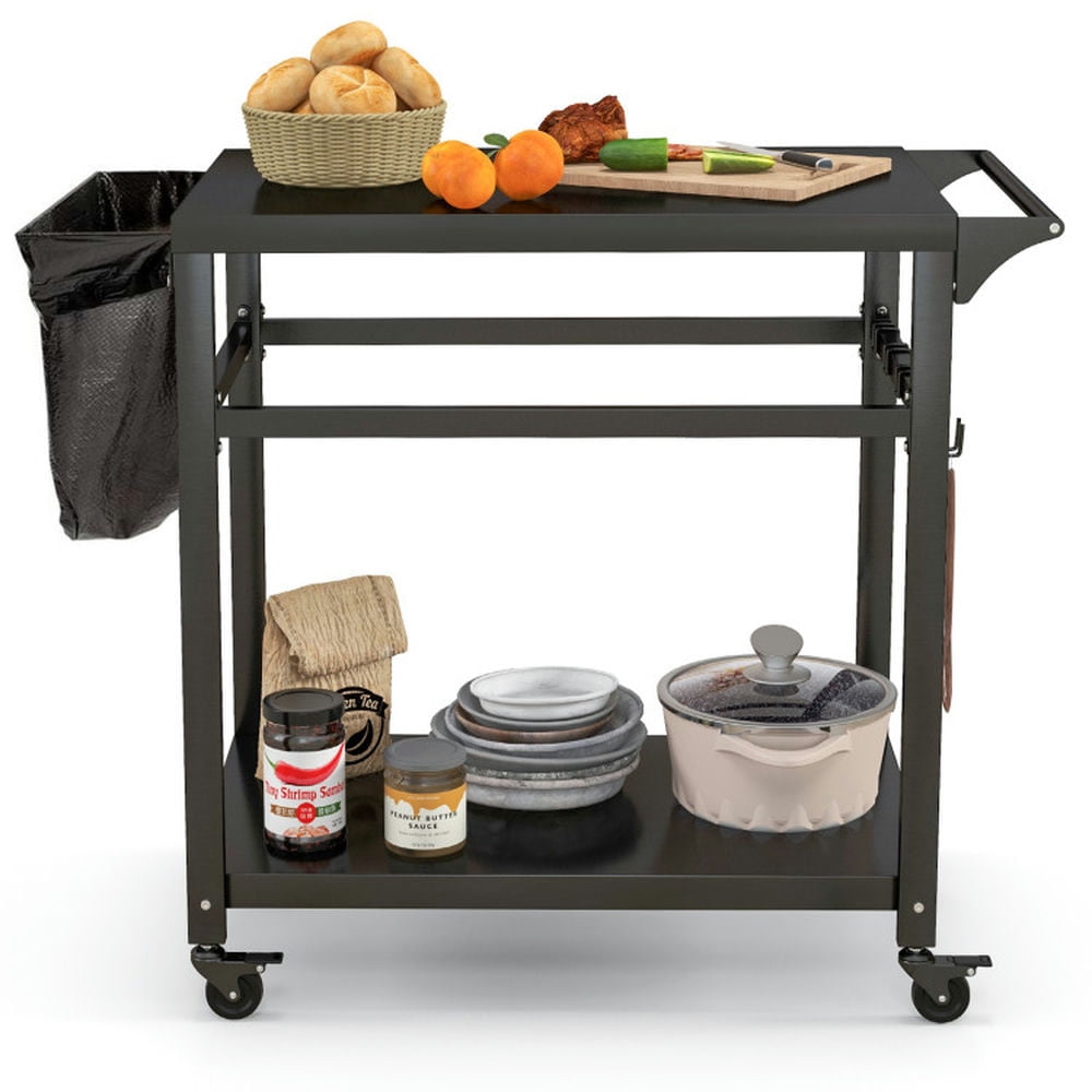 Spaco Double-Shelf Movable BBQ Cart with 4 Lockable Wheels, Camp Stove for Outdoor Cooking