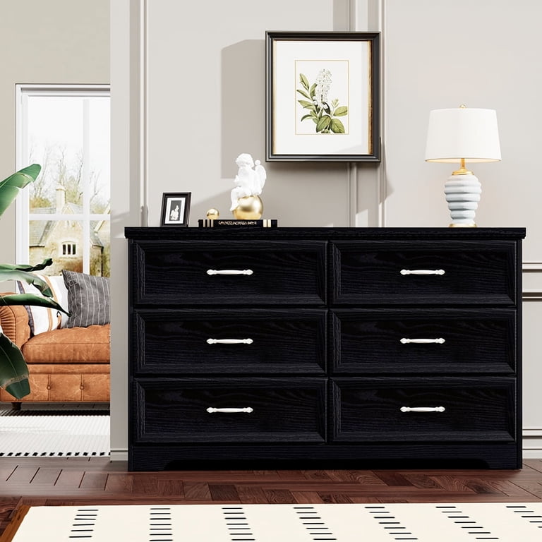 Spaco Drawer Dresser with Gold Trim Pulls, Black Particle Board & MDF,  Sturdy Storage Solution