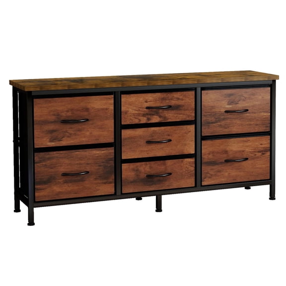 Spaco Drawer Dresser with Wooden Tabletop & Steel Frame, Easy-Glide Drawers, Space-Efficient Design for Master Bedroom Guest Room Space, Brown