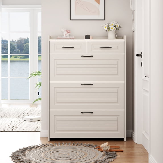 Spaco Drawer Shoe Cabinet, Freestanding Shoe Rack Storage Box with Flip Door, Modern Flip Bucket Shoe Cabinet, Suitable for Entrances, Corridors, Bedrooms, White