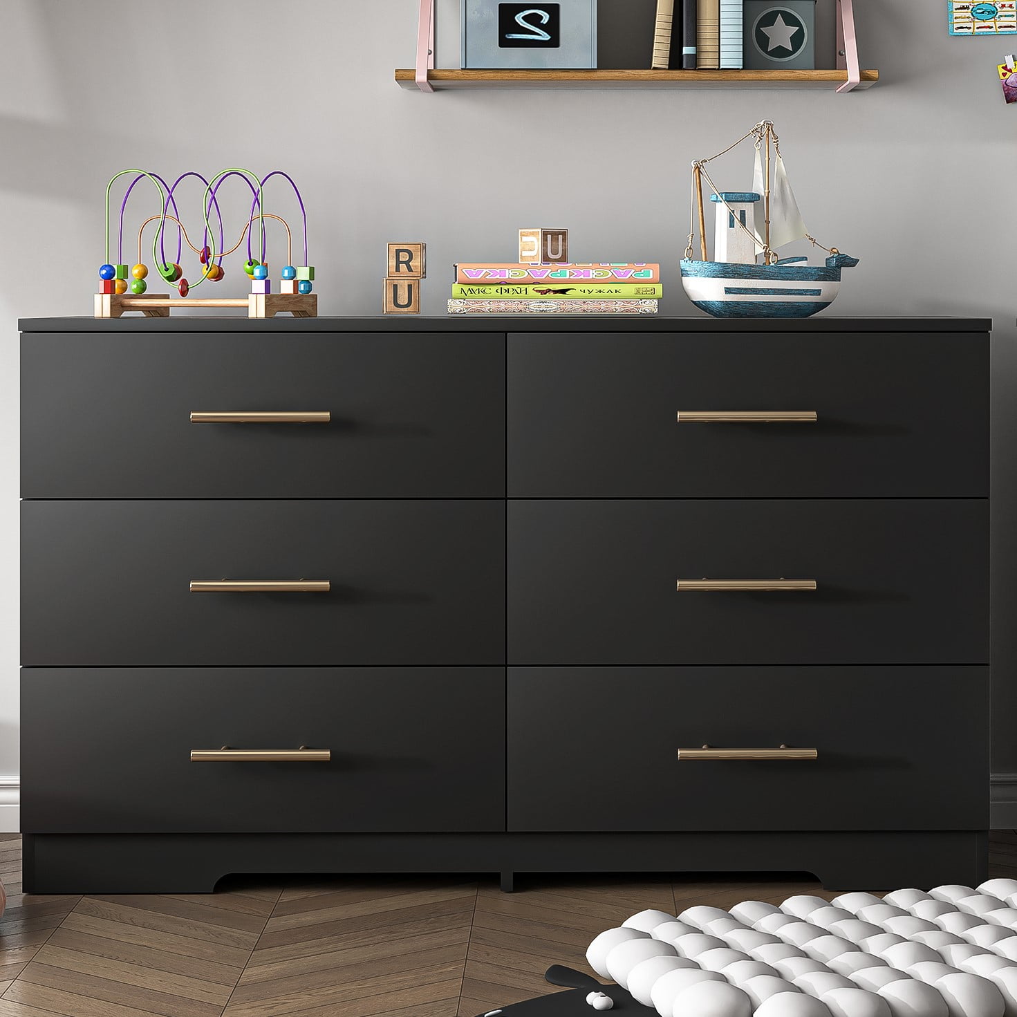 Spaco Dresser for Bedroom, 6 Drawers Dresser Chest of Drawer Bedroom Furniture, Black Wood Color Spaco Dresser for Bedroom, 6 Drawers Dresser Chest of Drawer Bedroom Furniture, Black Wood Color
