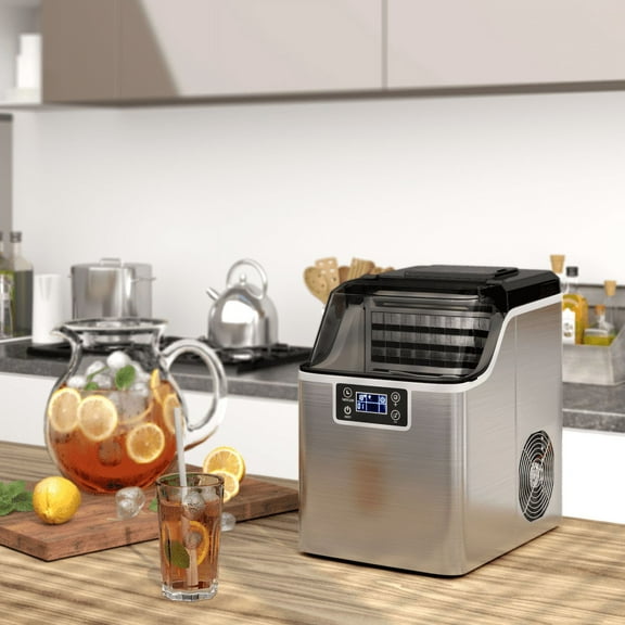 Spaco Electric Countertop Ice Maker with Ice Scoop and Basket-Sliver, Ice Maker Countertop Machine, Electric Ice Maker and Compact Portable Ice Maker, Perfect for Home/Kitchen/Office