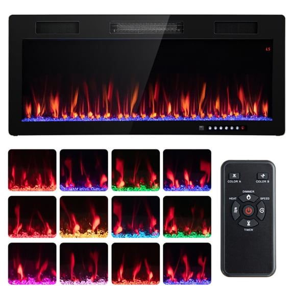 Spaco Electric Fireplace 40/50/60 Inches Recessed and Wall Mounted for 2' x 6' Stud-40 Inches, Electric Fireplace Insert, Wall Recessed/Mounted, Freestanding Fireplace
