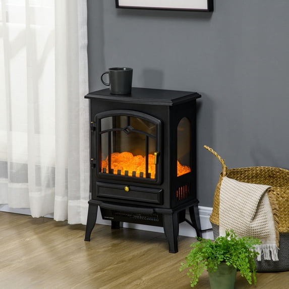 Spaco Electric Fireplace Stove with 3-Sided Realistic Flame, 22 inch Freestanding Fireplace Heater with Overheating Protection, Portable Fireplace Stove for Indoor, Black