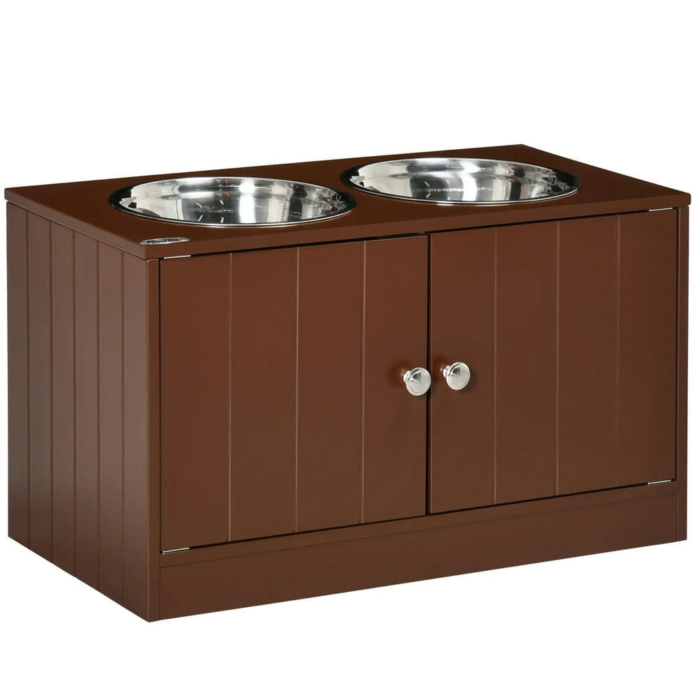 Spaco Elevated Dog Bowls with Storage Cabinet, Raised Dog Bowl Stand Pet Food Bowl, Dog Feeding Station, Brown