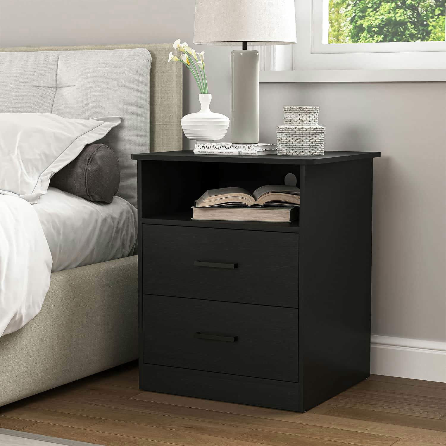 Spaco End Table with Charging Station, Nightstand with USB Ports & Outlets, Modern Bedside Table with 2 Storage Drawer and Top Shelf for Bedroom, Black Spaco End Table with Charging Station, Nightstand with USB Ports & Outlets, Modern Bedside Table with 2 Storage Drawer and Top Shelf for Bedroom, Black