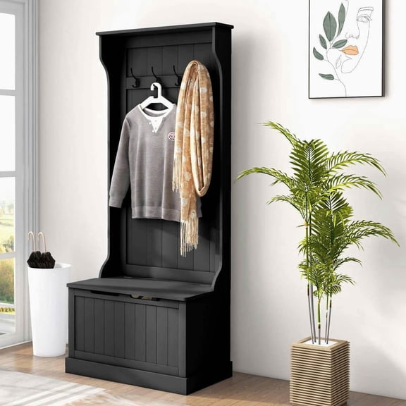Spaco Entryway Hall Tree with Coat Rack and Sitting Bench, Mudroom Bench with Storage and Hooks for Indoor as Hallway, Bedroom, Black
